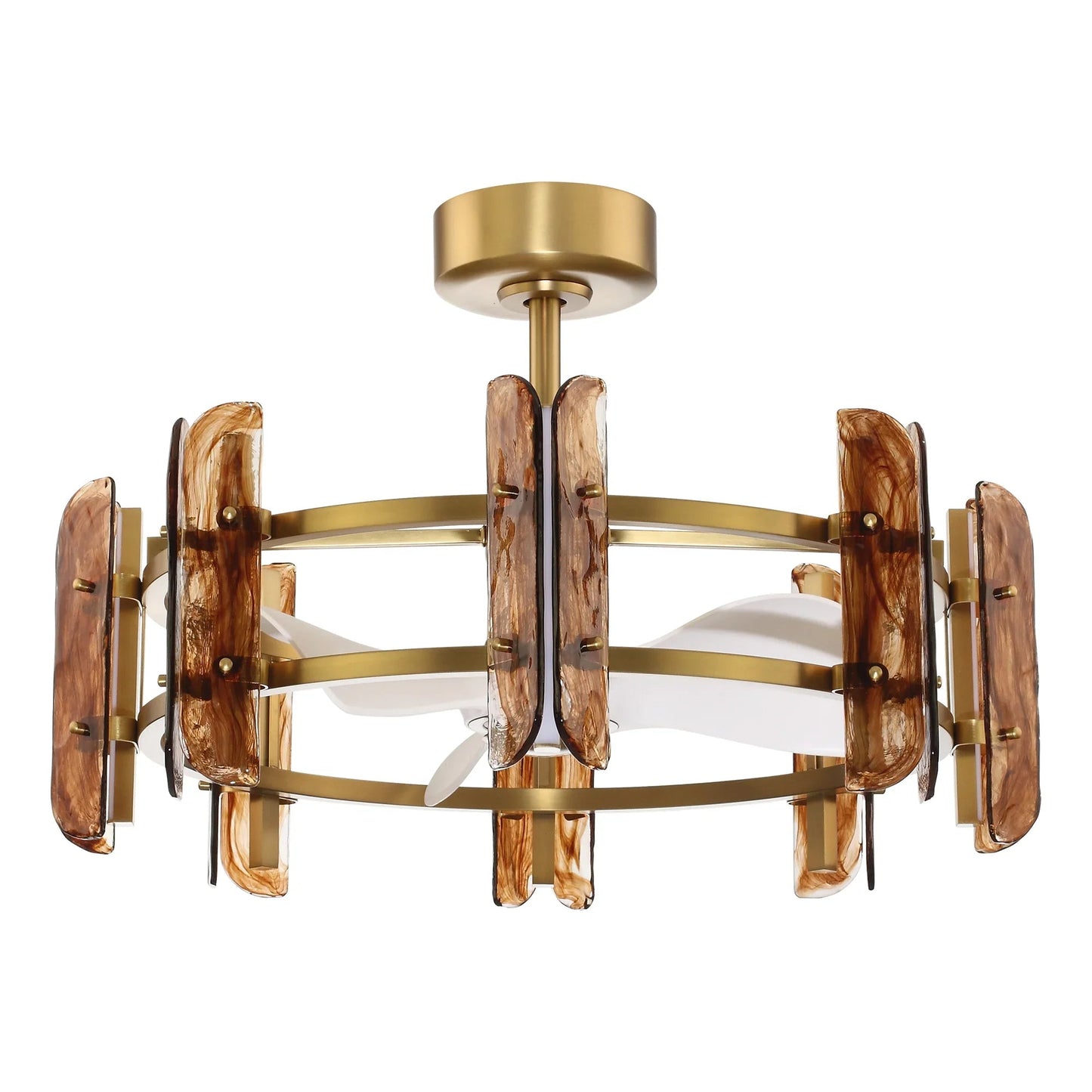 Perimost 32 Inch Astrid Electroplated Golden Luxury LED Fandelier with Remote Control