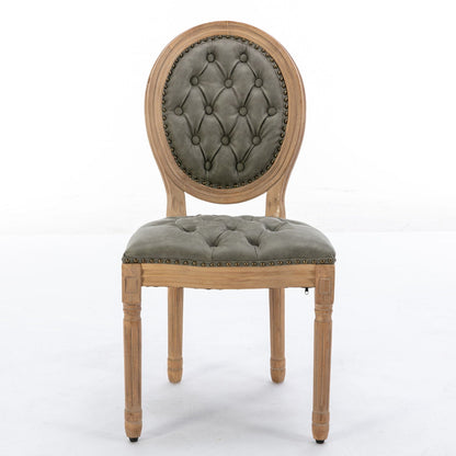 French Style Solid Wood Frame Antique Painting, Hand-Pulled Buckle Decoration Artificial Dining Chair With Nailhead Trim, Wood Legs