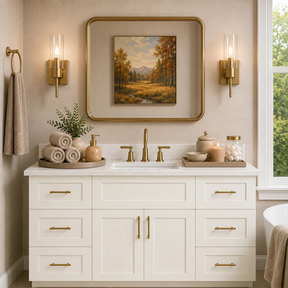 54 Inch Antique White Shaker Single Sink Bathroom Vanity with Drawers