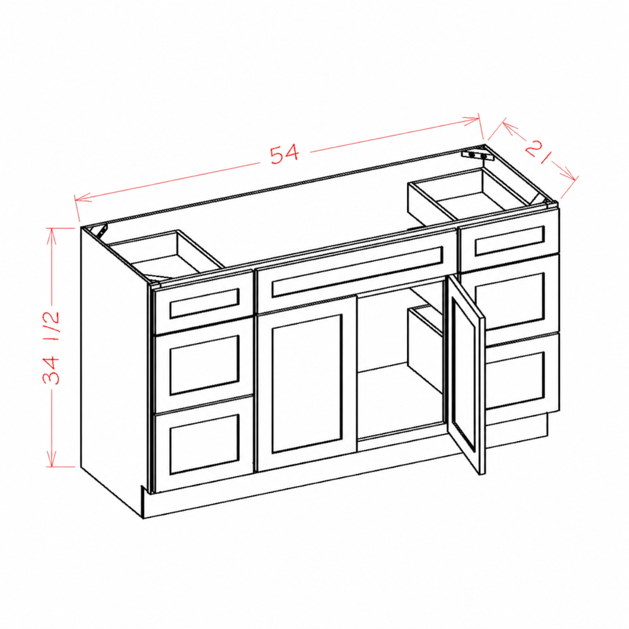54 Inch Hickory Shaker Single Sink Bathroom Vanity with Drawers