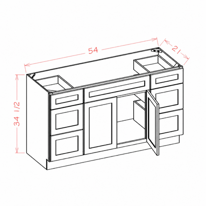 54 Inch Hickory Shaker Single Sink Bathroom Vanity with Drawers