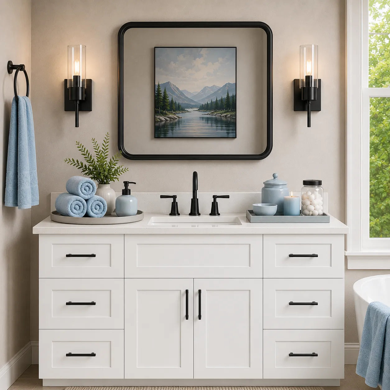 54 Inch White Shaker Single Sink Bathroom Vanity with Drawers