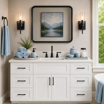 54 Inch White Shaker Single Sink Bathroom Vanity with Drawers