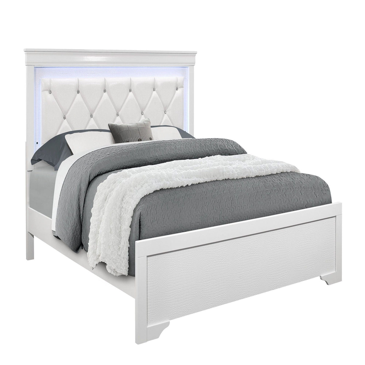 Shaker - Bed With LED Lighting And Crystal Inspired Tufted Headboard