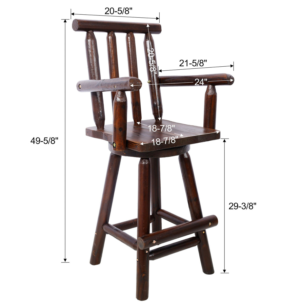 Rustic Bar Stool, Fir Wood Construction, Wide Armrest