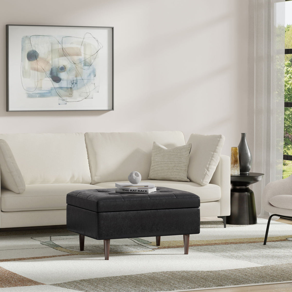 Shay - Large Square Coffee Table Storage Ottoman Mid-Century Style