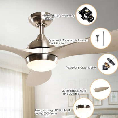56" Bernardino Indoor Brushed Nickel Downrod Mount Chandelier Ceiling Fan with Light Kit And Remote Control