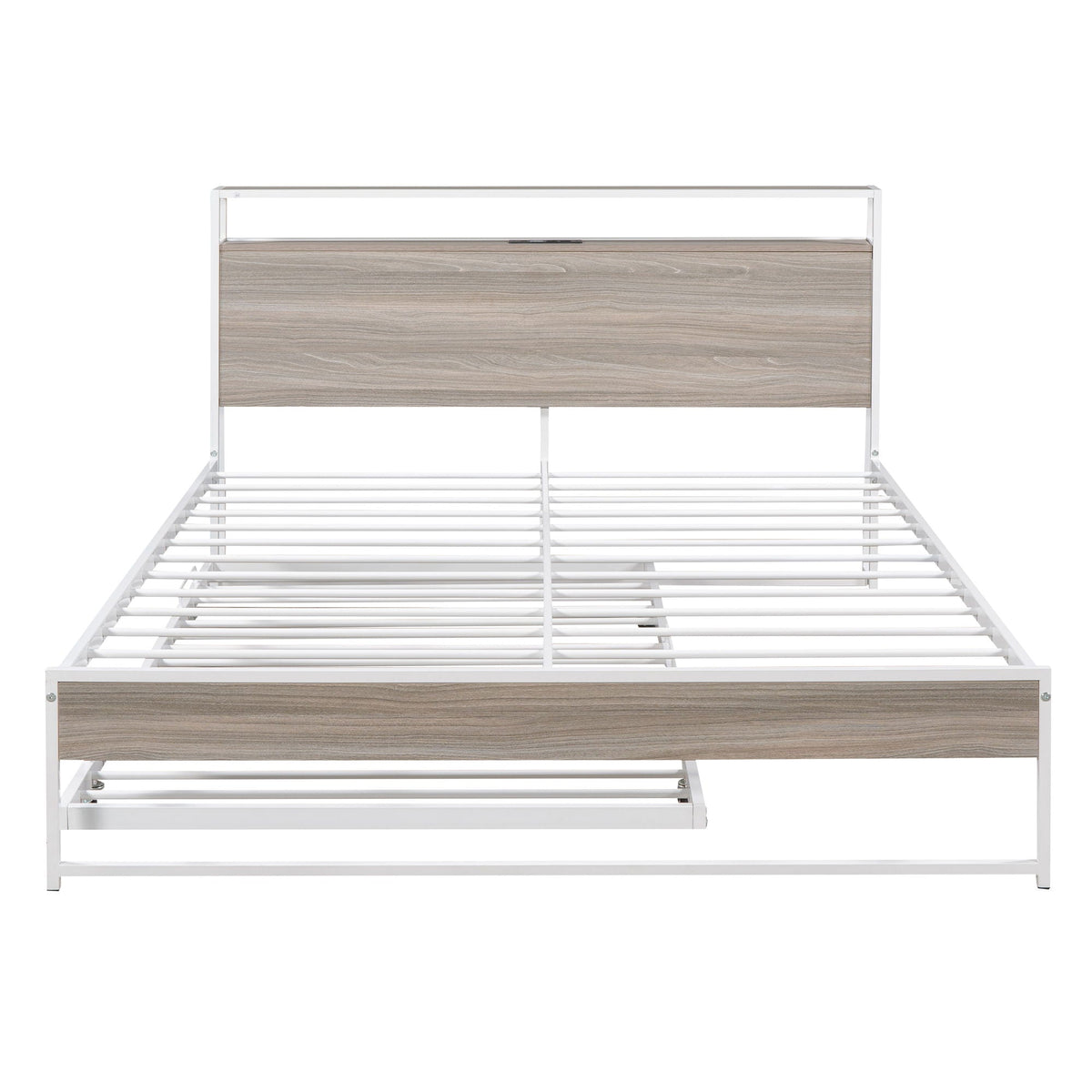 Platform Bed Frame With Trundle, USB Ports And Slat Support, No Box Spring Needed