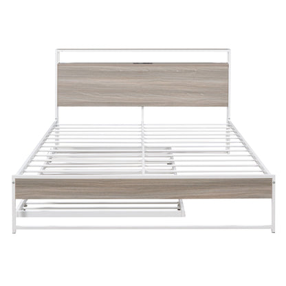 Platform Bed Frame With Trundle, USB Ports And Slat Support, No Box Spring Needed