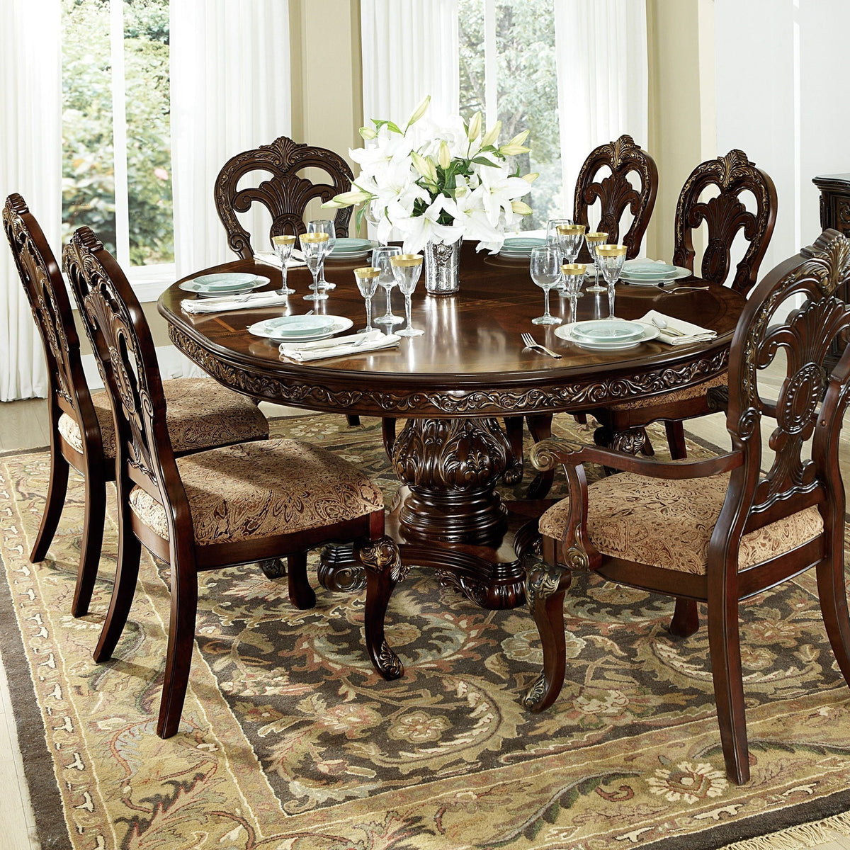 Elegant Style Beautiful Side Chairs 2 Piece Set Cherry With Tipping Fabric Upholstered Traditional Dining Furniture - Cherry