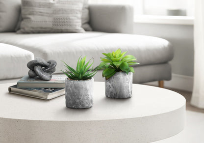6" Tall, Artificial Plant, Succulent, Indoor, Faux, Fake, Table, Greenery, Potted, Decorative (Set of 2) - Green