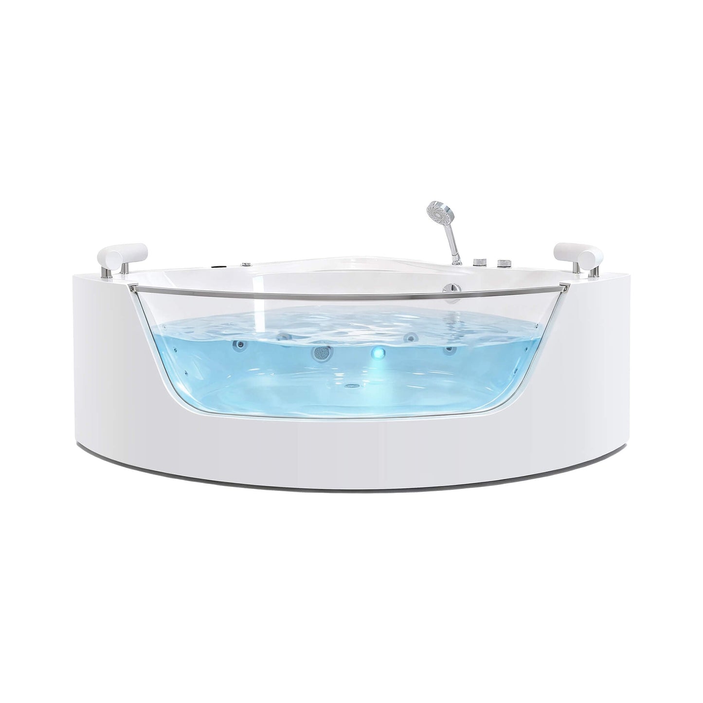 Nuvia Serenity 59-Inch 2-Person Acrylic Corner Whirlpool 16-Jet Hydro Massage Bathtub With Heater Rainbow Light (SAK12058)