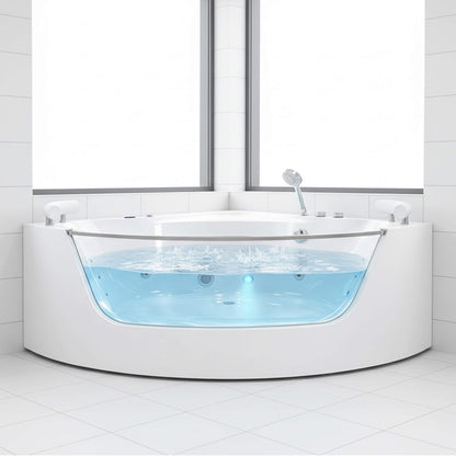 Nuvia Serenity 59-Inch 2-Person Acrylic Corner Whirlpool 16-Jet Hydro Massage Bathtub With Heater Rainbow Light (SAK12058)