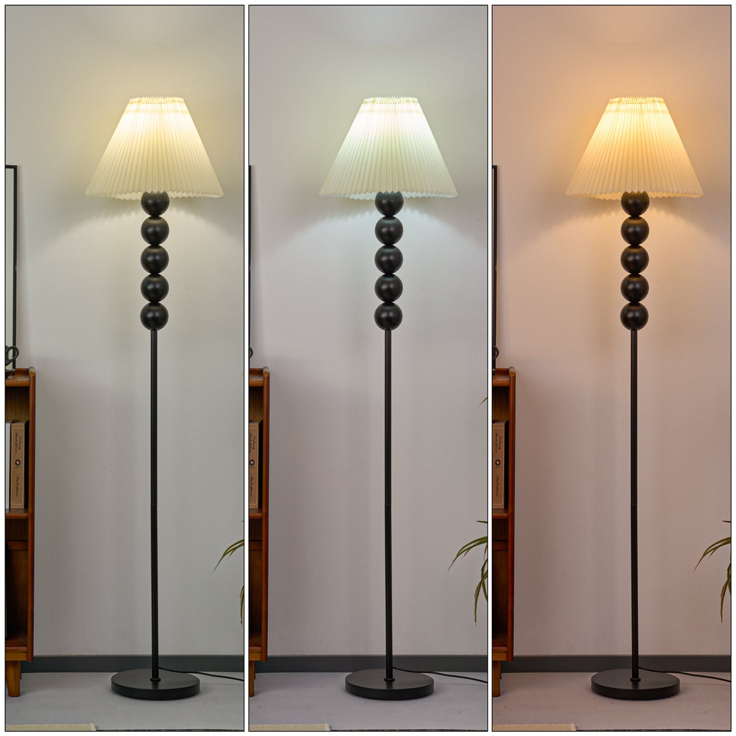 Mid Century Modern Wood Large Floor Lamp with Pleated Lampshade 65"H