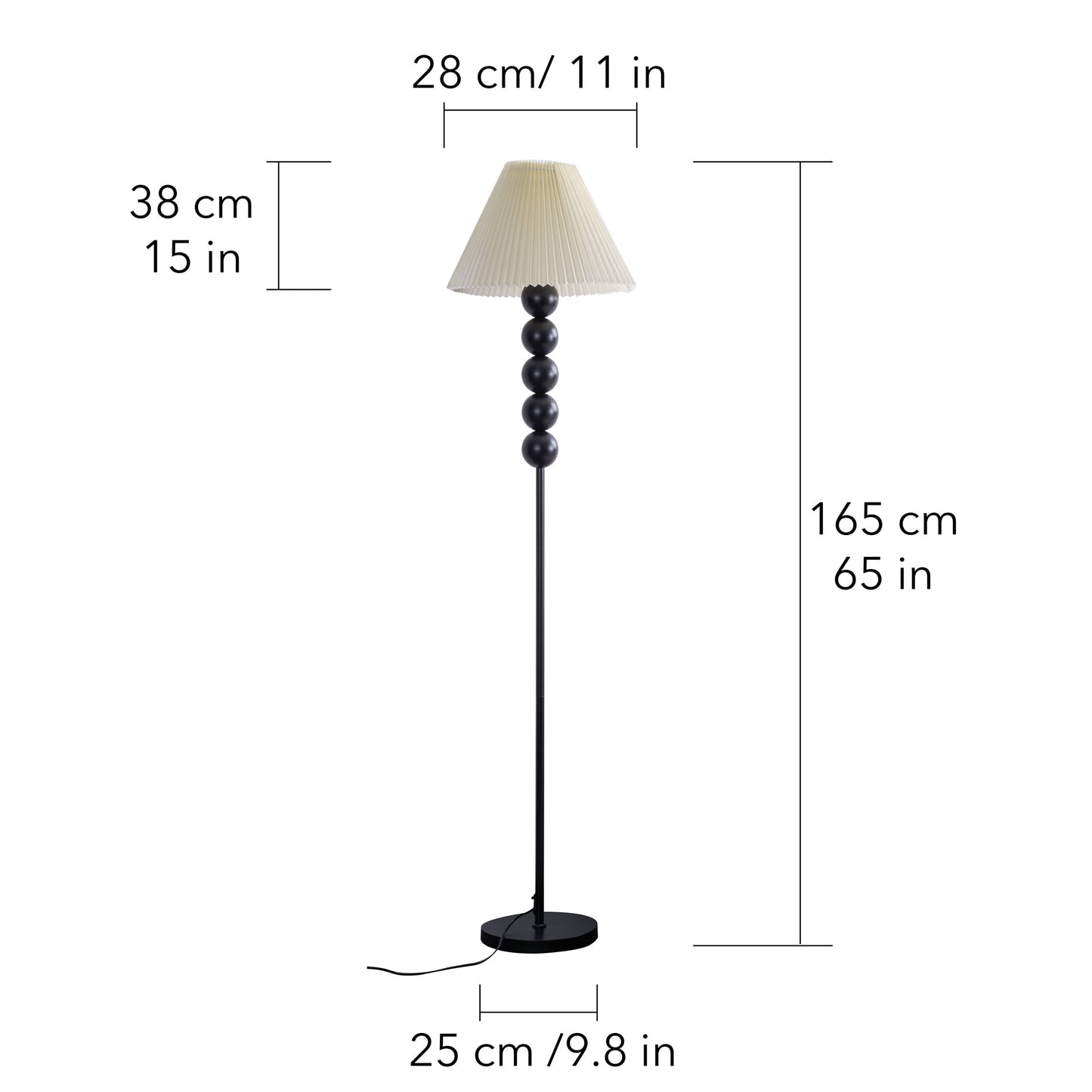 Mid Century Modern Wood Large Floor Lamp with Pleated Lampshade 65"H