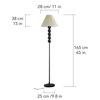 Mid Century Modern Wood Large Floor Lamp with Pleated Lampshade 65"H