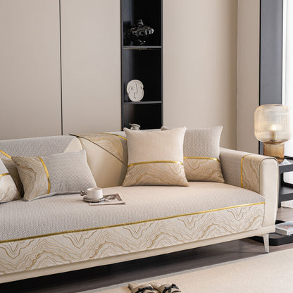 Non-Slip Couch Cover with Gold Trim, Sofa Slipcover for Sectional & Loveseat
