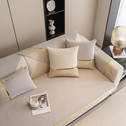 Non-Slip Couch Cover with Gold Trim, Sofa Slipcover for Sectional & Loveseat