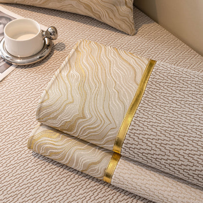 Non-Slip Couch Cover with Gold Trim, Sofa Slipcover for Sectional & Loveseat