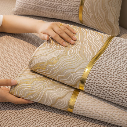 Non-Slip Couch Cover with Gold Trim, Sofa Slipcover for Sectional & Loveseat