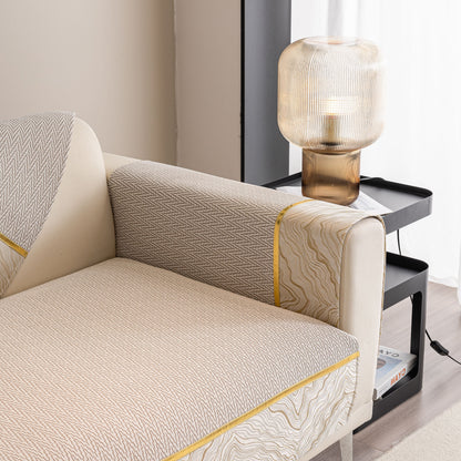 Non-Slip Couch Cover with Gold Trim, Sofa Slipcover for Sectional & Loveseat