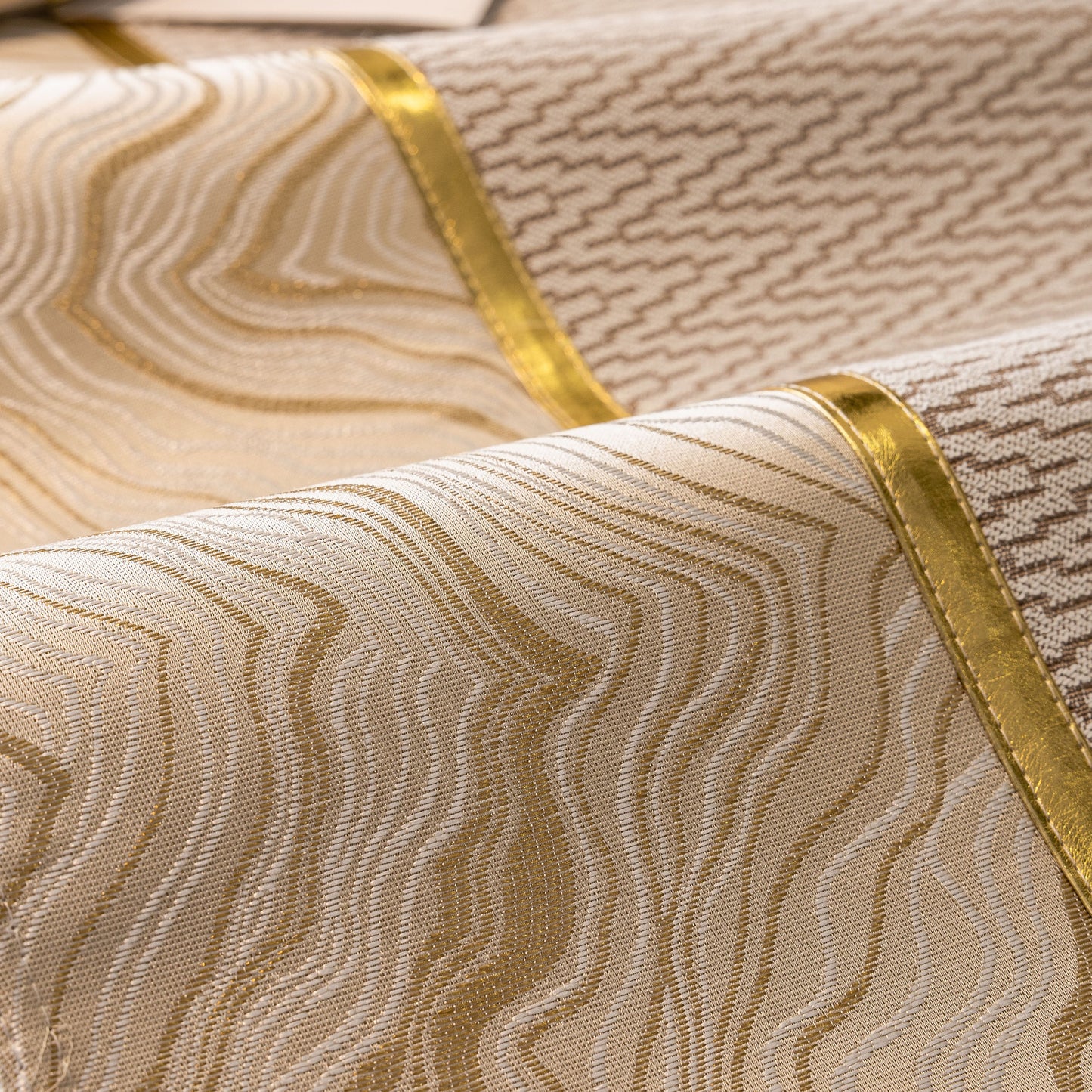 Non-Slip Couch Cover with Gold Trim, Sofa Slipcover for Sectional & Loveseat