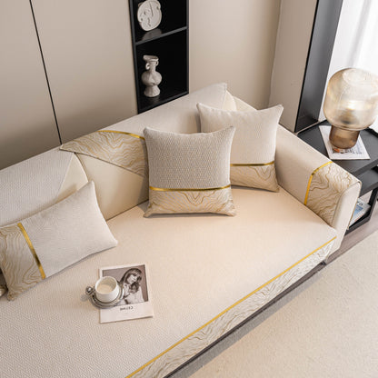 Non-Slip Couch Cover with Gold Trim, Sofa Slipcover for Sectional & Loveseat