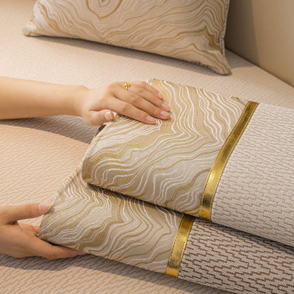 Non-Slip Couch Cover with Gold Trim, Sofa Slipcover for Sectional & Loveseat