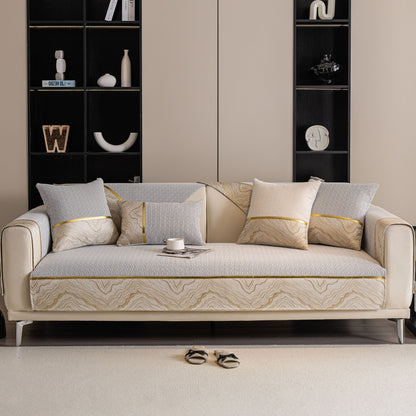 Non-Slip Couch Cover with Gold Trim, Sofa Slipcover for Sectional & Loveseat