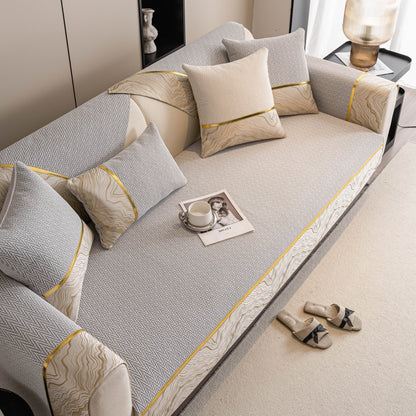 Non-Slip Couch Cover with Gold Trim, Sofa Slipcover for Sectional & Loveseat
