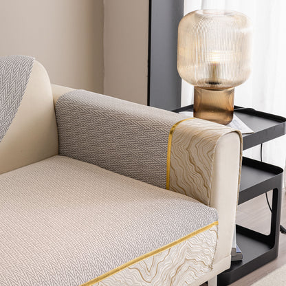 Non-Slip Couch Cover with Gold Trim, Sofa Slipcover for Sectional & Loveseat