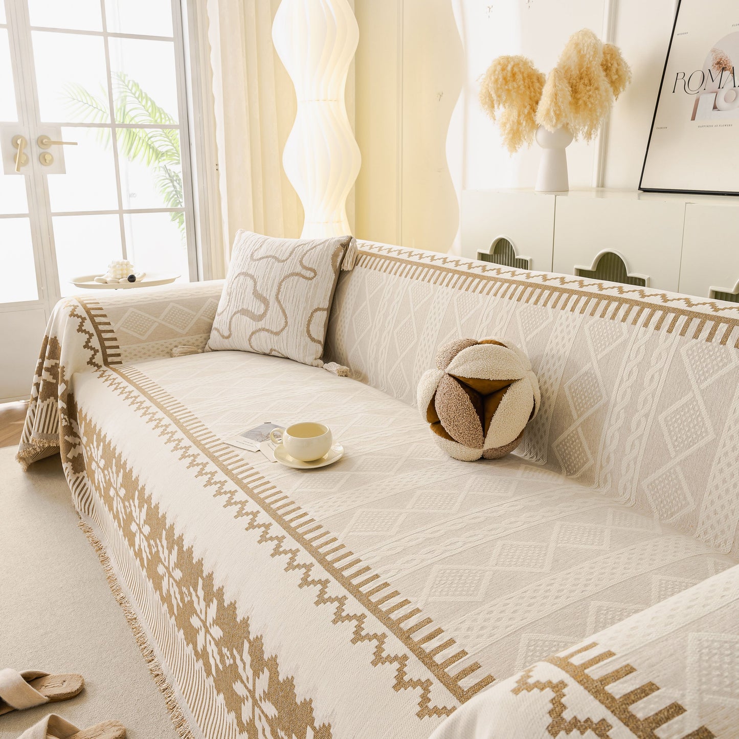 Thick Jacquard Couch Cover for Sectional Sofas, Cozy Washable Sofa Cover Throw Blanket