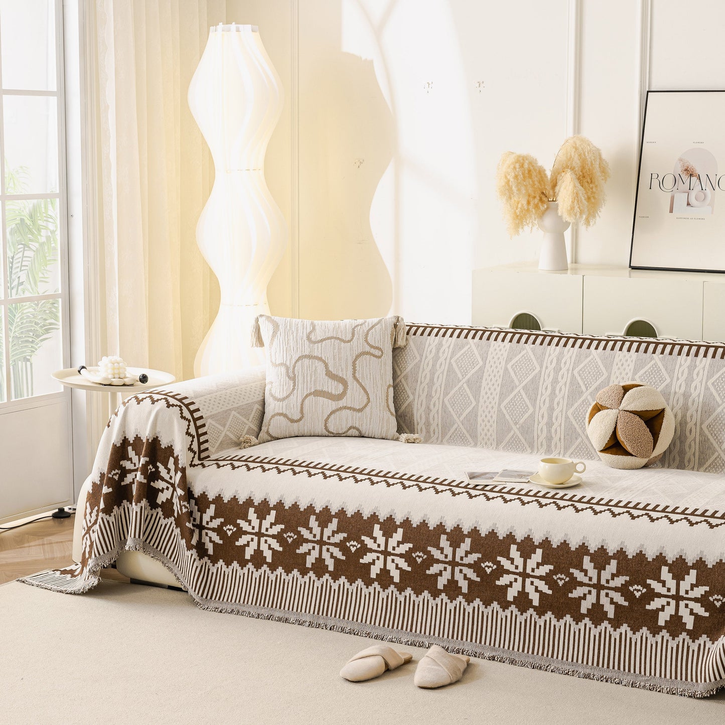 Thick Jacquard Couch Cover for Sectional Sofas, Cozy Washable Sofa Cover Throw Blanket