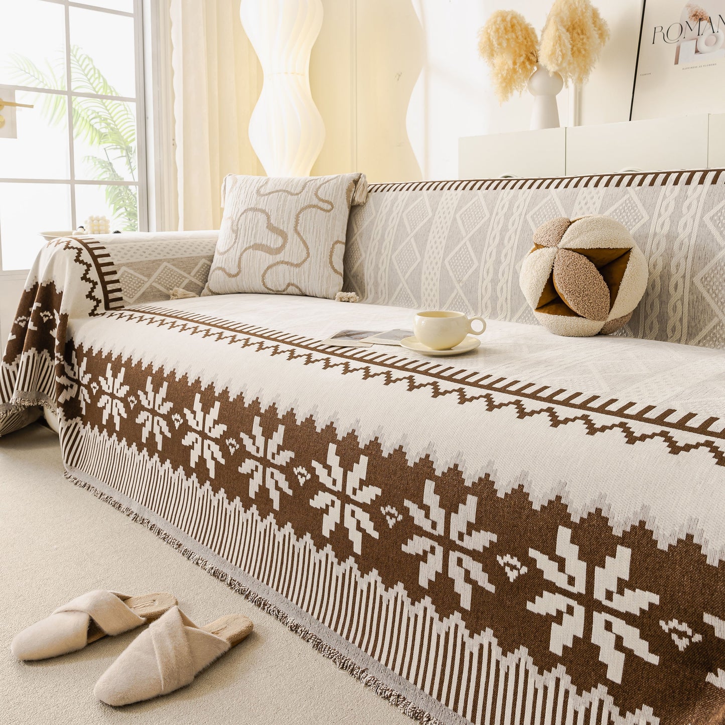 Thick Jacquard Couch Cover for Sectional Sofas, Cozy Washable Sofa Cover Throw Blanket