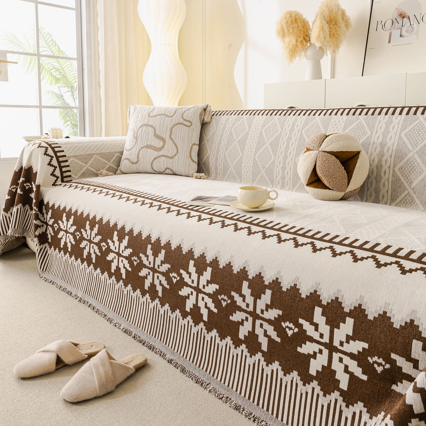 Thick Jacquard Couch Cover for Sectional Sofas, Cozy Washable Sofa Cover Throw Blanket