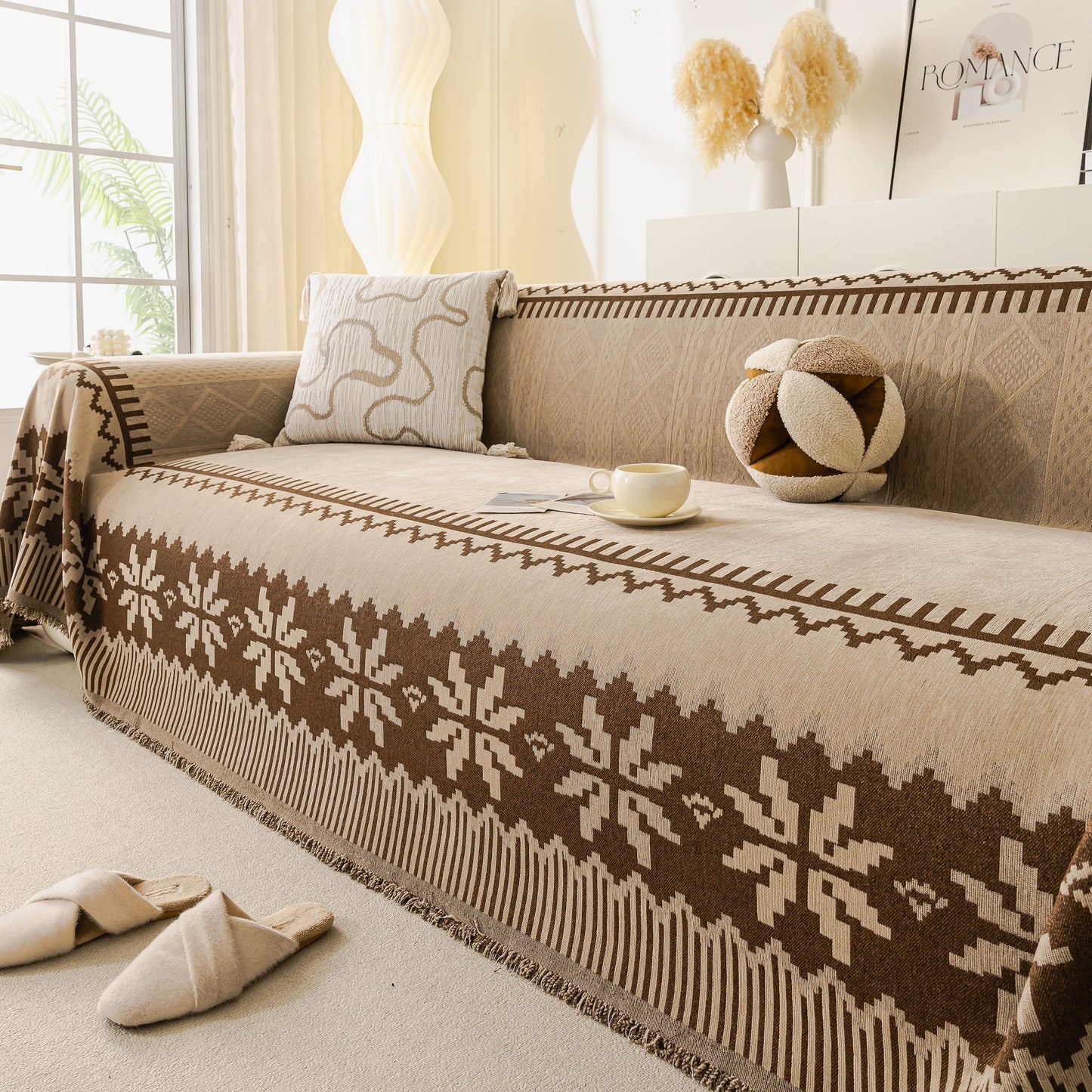 Thick Jacquard Couch Cover for Sectional Sofas, Cozy Washable Sofa Cover Throw Blanket