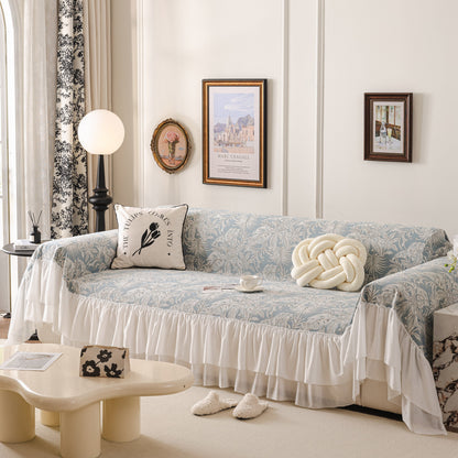 French Chic Style Ruffle Floral Cover Throws for Sofas, Decorative Couch Covers