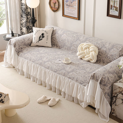 French Chic Style Ruffle Floral Cover Throws for Sofas, Decorative Couch Covers