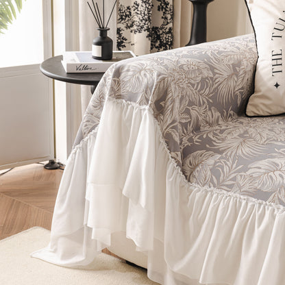 French Chic Style Ruffle Floral Cover Throws for Sofas, Decorative Couch Covers