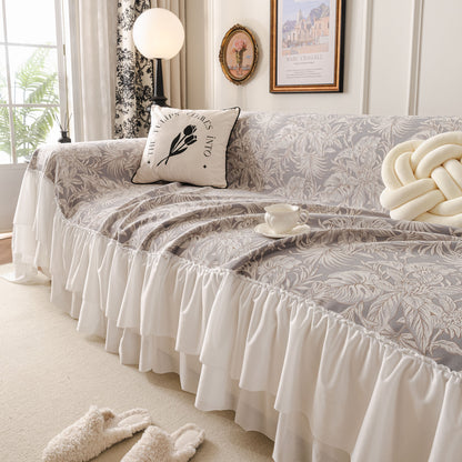 French Chic Style Ruffle Floral Cover Throws for Sofas, Decorative Couch Covers