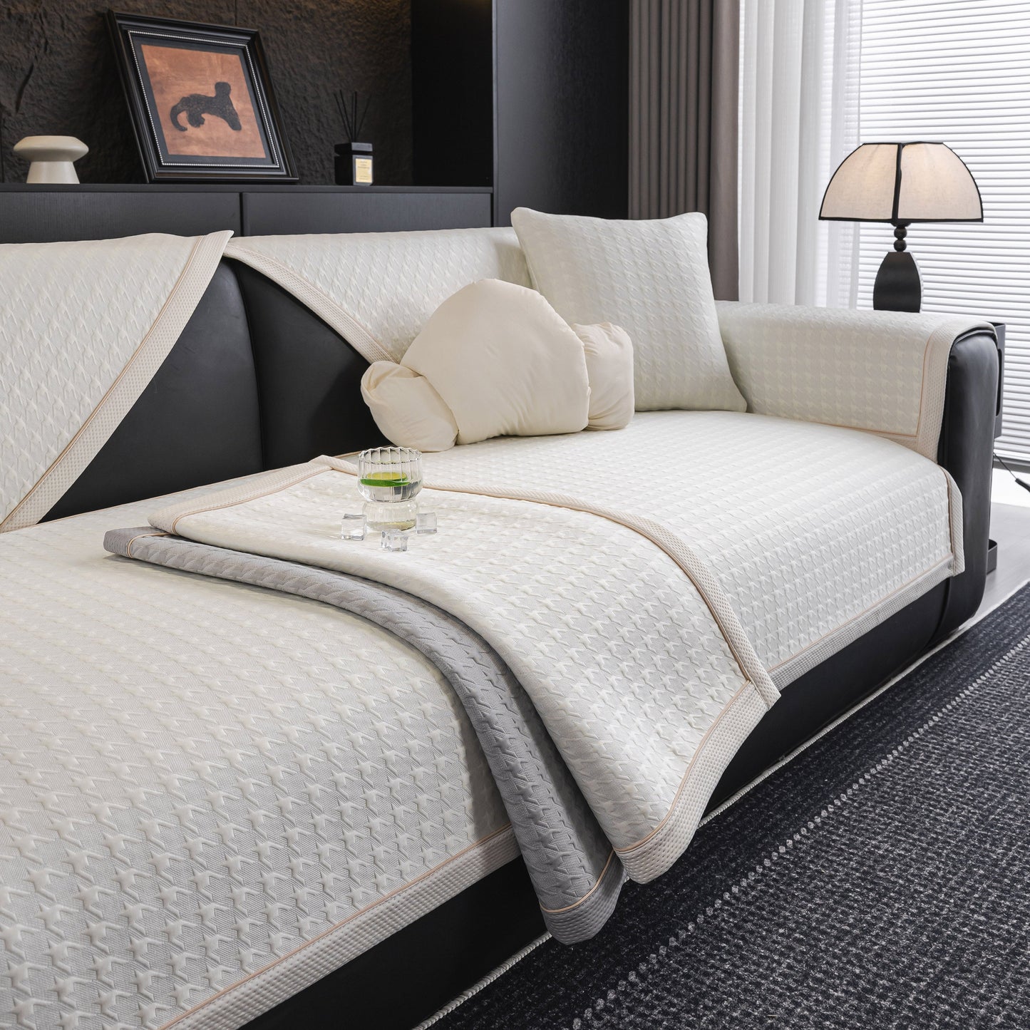 Houndstooth Ice Silk Breathable Sofa Cover, Modern Non-Slip Summer Couch Protector