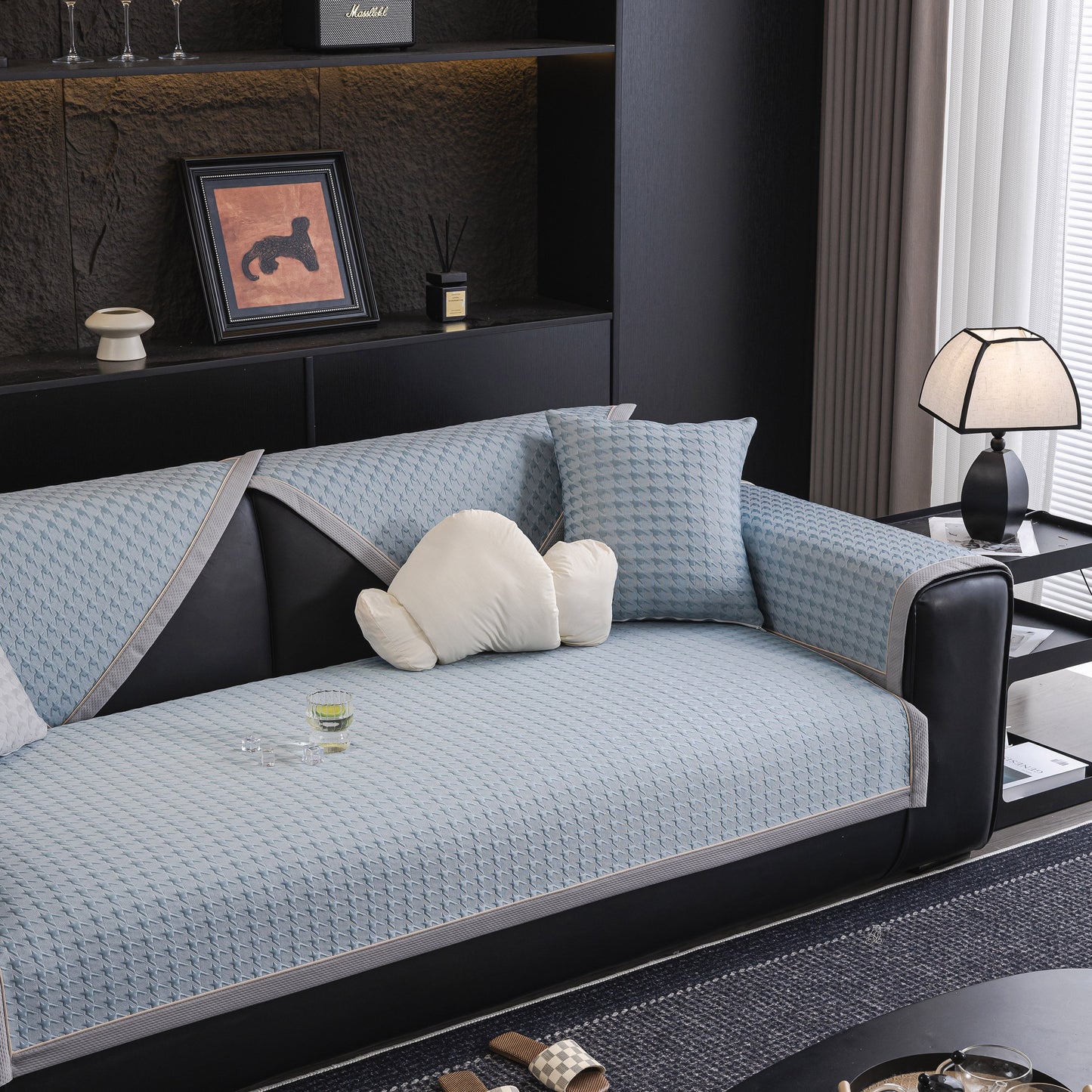 Houndstooth Ice Silk Breathable Sofa Cover, Modern Non-Slip Summer Couch Protector