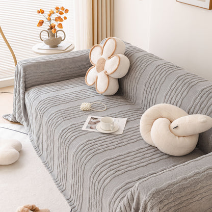 Modern 3D Water Ripple Sofa Cover, Non-Shedding Cream Style Furniture Protector Throw