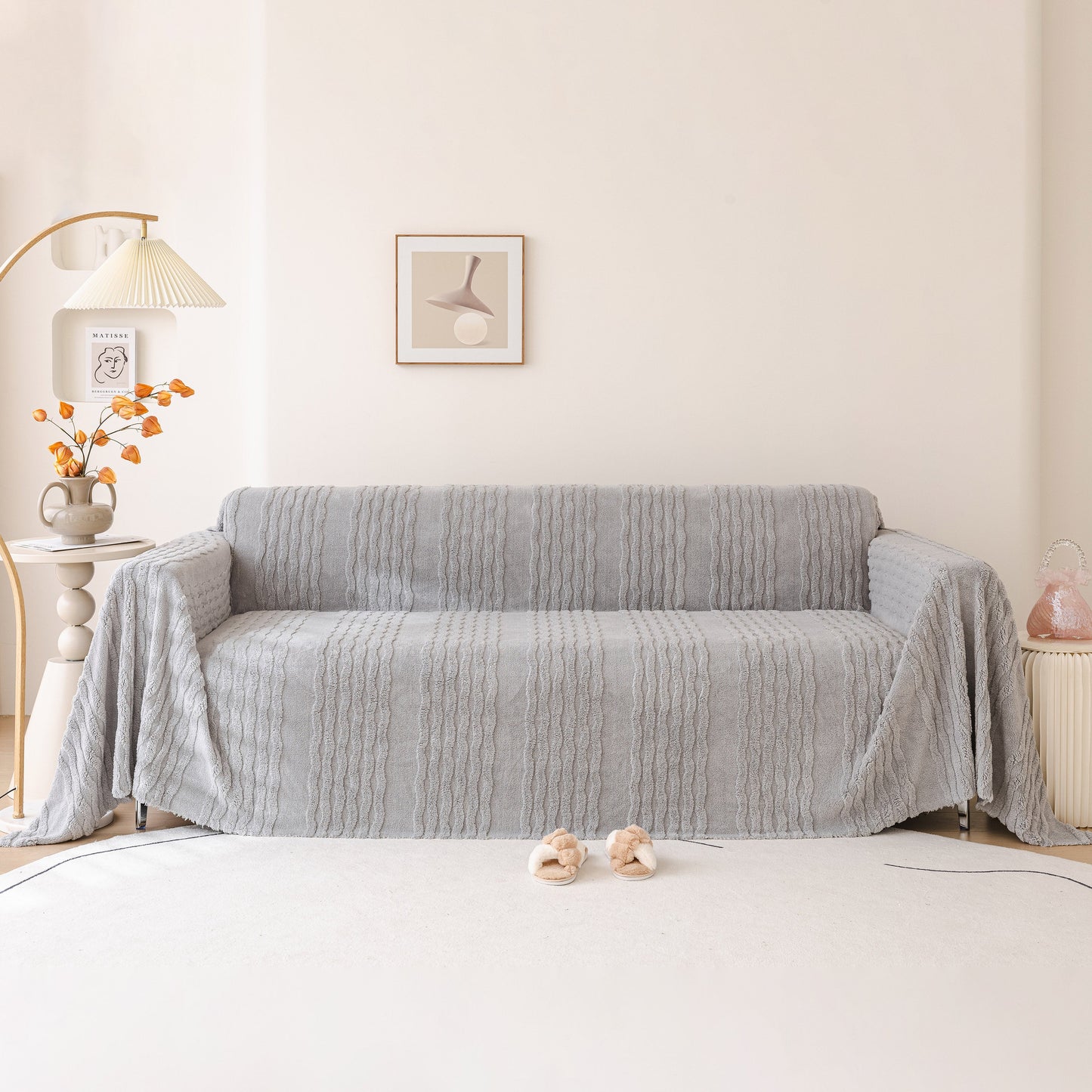 Modern 3D Water Ripple Sofa Cover, Non-Shedding Cream Style Furniture Protector Throw