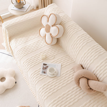 Modern 3D Water Ripple Sofa Cover, Non-Shedding Cream Style Furniture Protector Throw