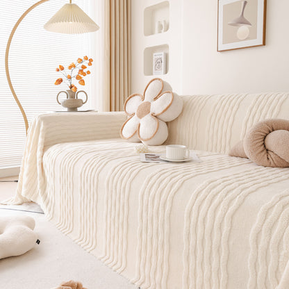 Modern 3D Water Ripple Sofa Cover, Non-Shedding Cream Style Furniture Protector Throw