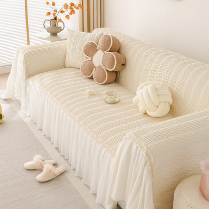 Soft Warm Flannel Couch Cover Throw Blanket with French Flounce, Beautiful Furniture Throws for Sofas