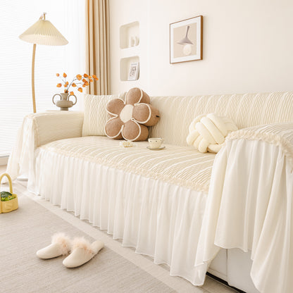 Soft Warm Flannel Couch Cover Throw Blanket with French Flounce, Beautiful Furniture Throws for Sofas