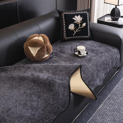 Chenille Couch Cover with Scalloped Edge, Non-Slip Modular Slipcover Sectional