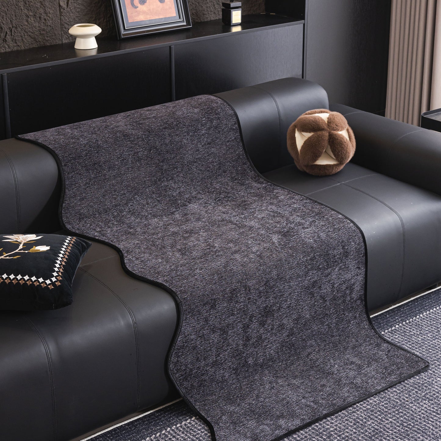 Chenille Couch Cover with Scalloped Edge, Non-Slip Modular Slipcover Sectional